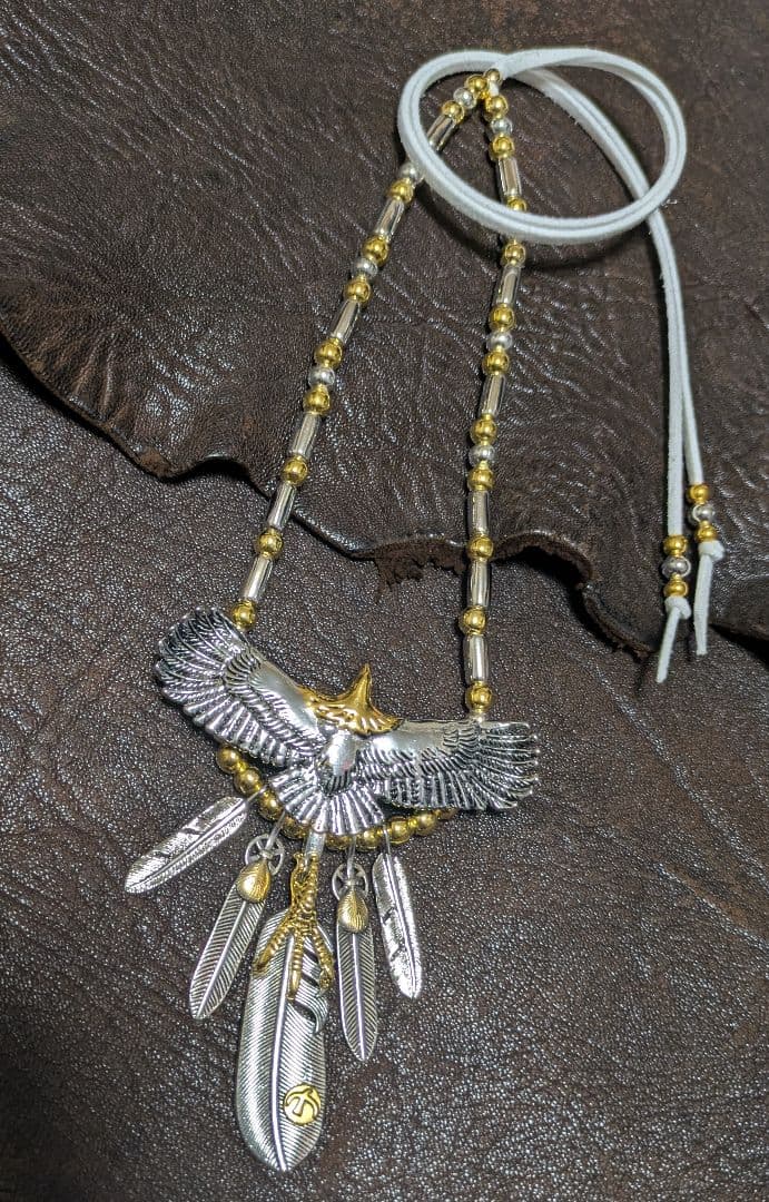 インディアンジュエリー★頭金大イーグル★金爪フェザー★新品未着用★送料無料