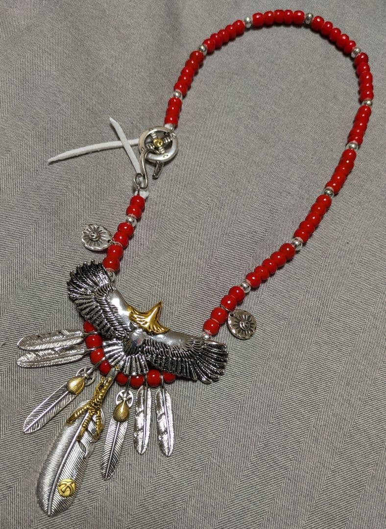 インディアンジュエリー★頭金大イーグル★金爪フェザー★新品未着用★送料無料