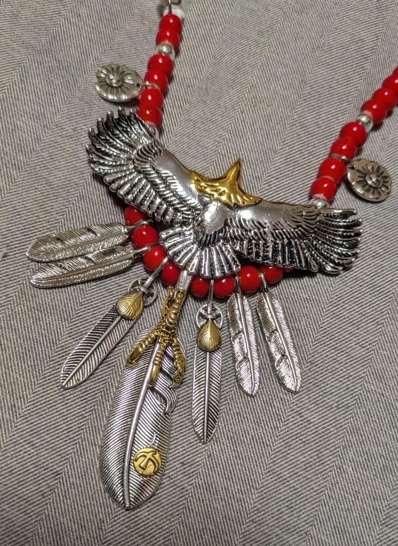 インディアンジュエリー★頭金大イーグル★金爪フェザー★新品未着用★送料無料