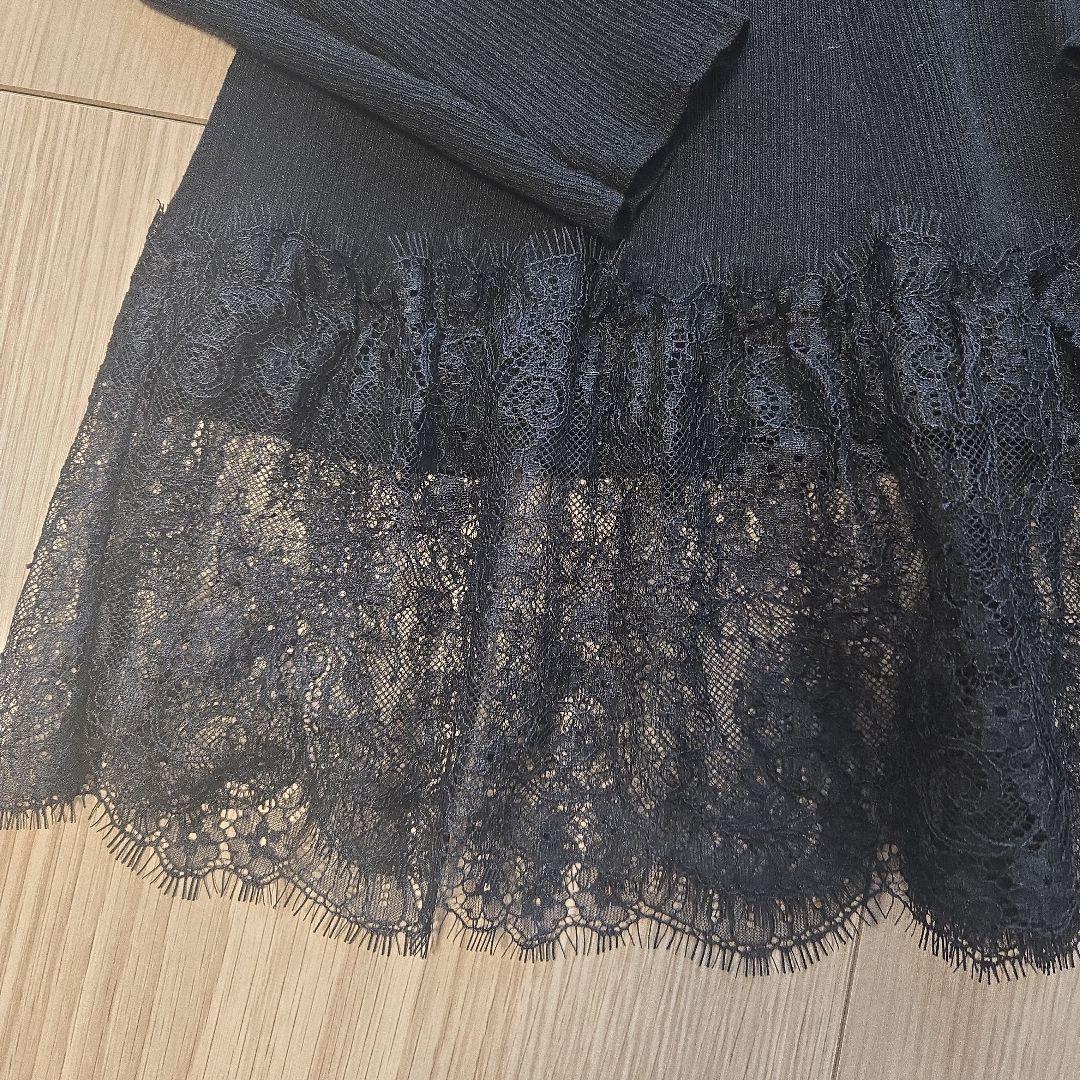 CADUNE ブラック 長袖ニット レース裾