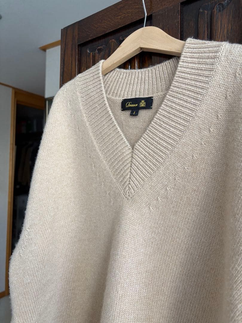 ドゥロワー カシミア 7G天竺編みVネックプルオーバーニット