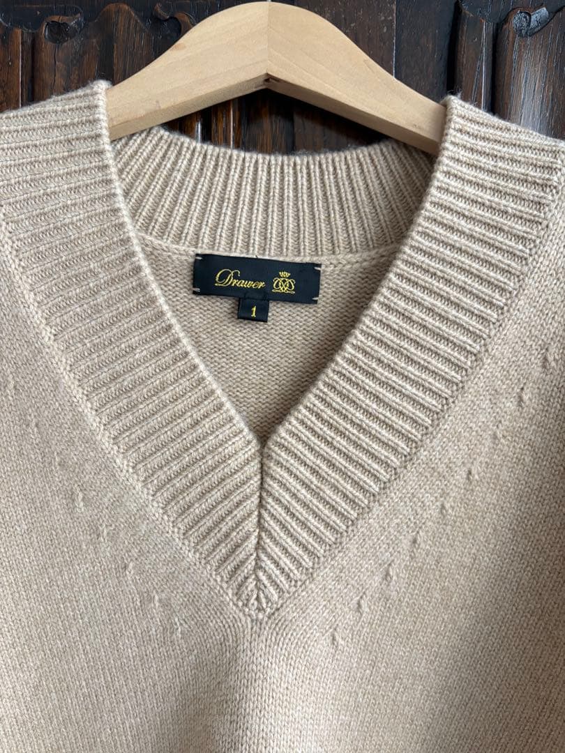 ドゥロワー カシミア 7G天竺編みVネックプルオーバーニット