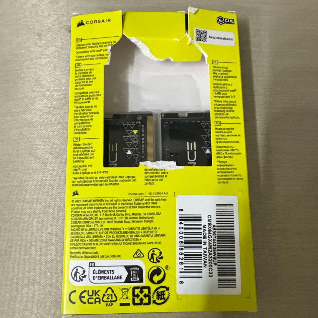 メモリー CORSAIR DDR4 64GB(32GB*2) 3200MHz SODIMM