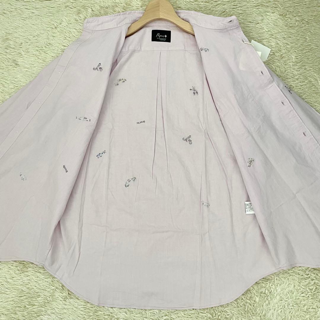 【未使用タグ付き】パパスプラス 長袖シャツ 総柄 パープル Lサイズ