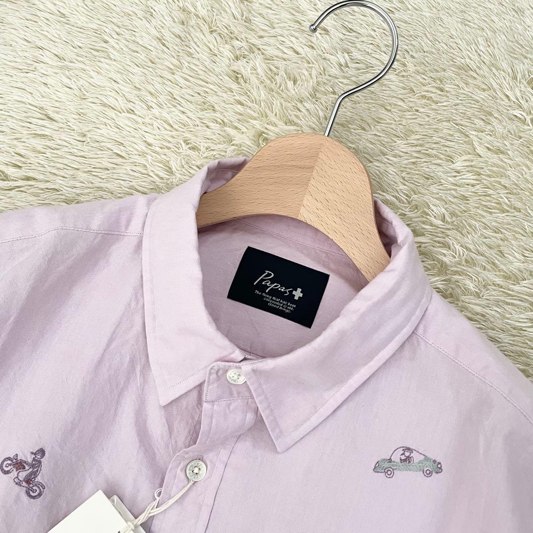 【未使用タグ付き】パパスプラス 長袖シャツ 総柄 パープル Lサイズ