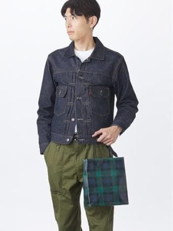 アンノウンプロダクツ　伊勢丹　レザーペーパーバッグ 小 ブラックウォッチ柄