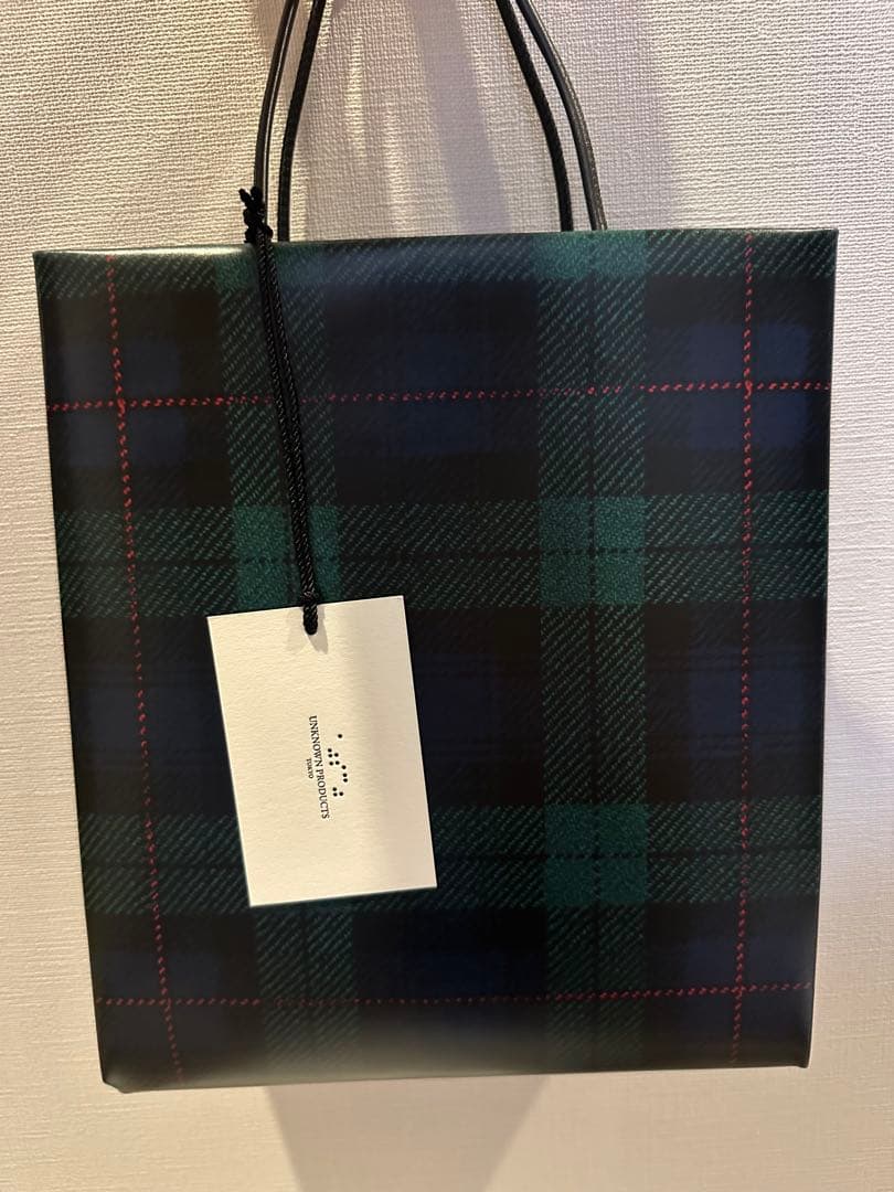 アンノウンプロダクツ　伊勢丹　レザーペーパーバッグ 小 ブラックウォッチ柄