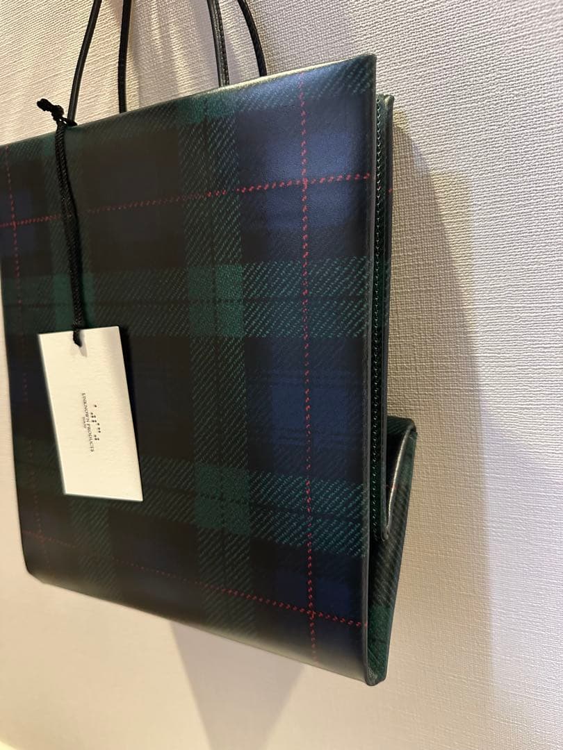 アンノウンプロダクツ　伊勢丹　レザーペーパーバッグ 小 ブラックウォッチ柄