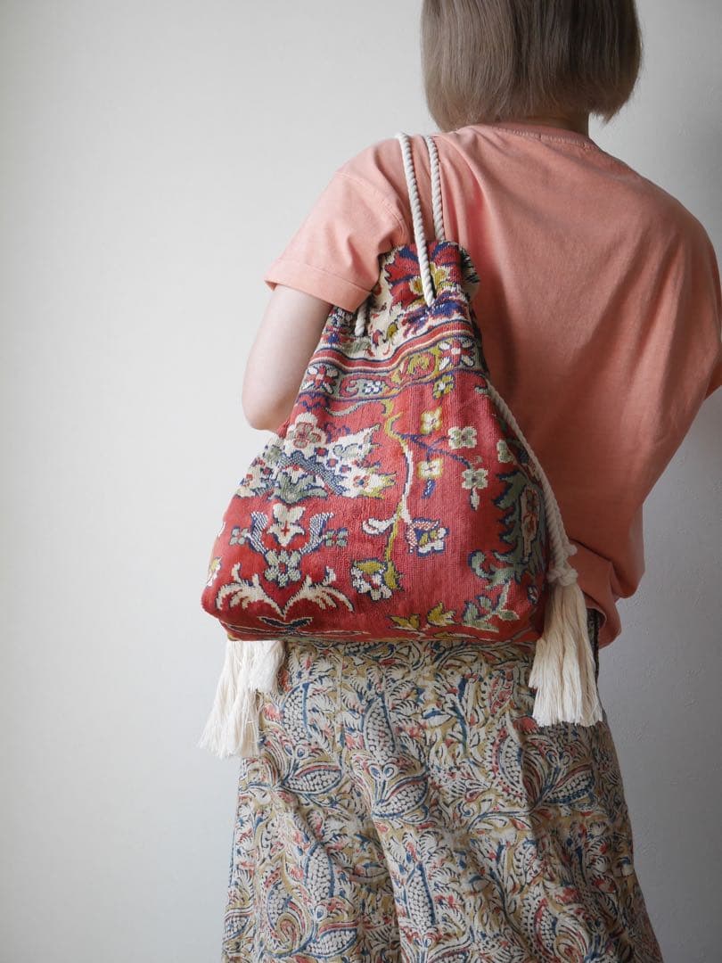 ヴィンテージ柔らかラグリメイク バッグ ロープ持ち手