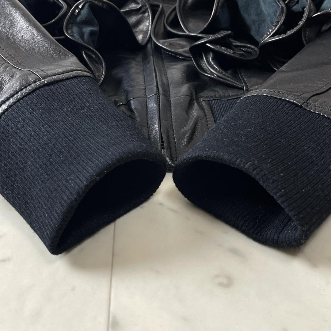 LE CIEL BLEU ラムレザー ジャケット 38 ノーカラー フリル 本革