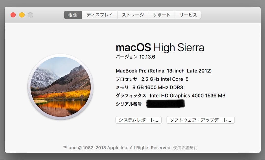 MacBook本体 MacBook Pro retina 13inch Late2012