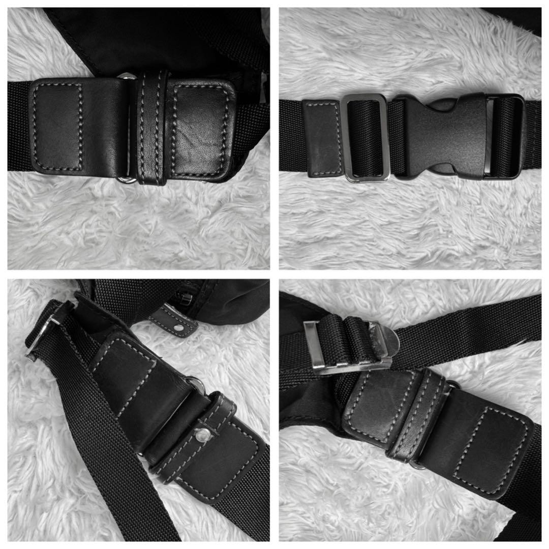 アニエスベーボヤージュ　牛革×ナイロン　ロゴ型押し　軽量クロスボディバッグ黒