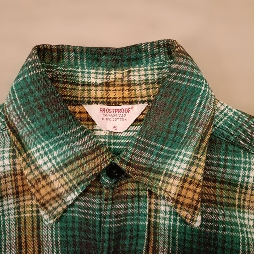 60s 70s~ FROSTPROOF ネルシャツ オンブレ シャドー グリーン