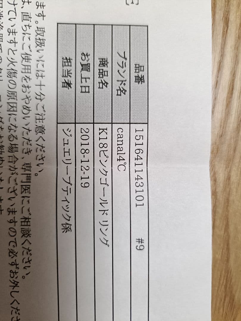 canal 4C K18ピンクゴールドリング　9号