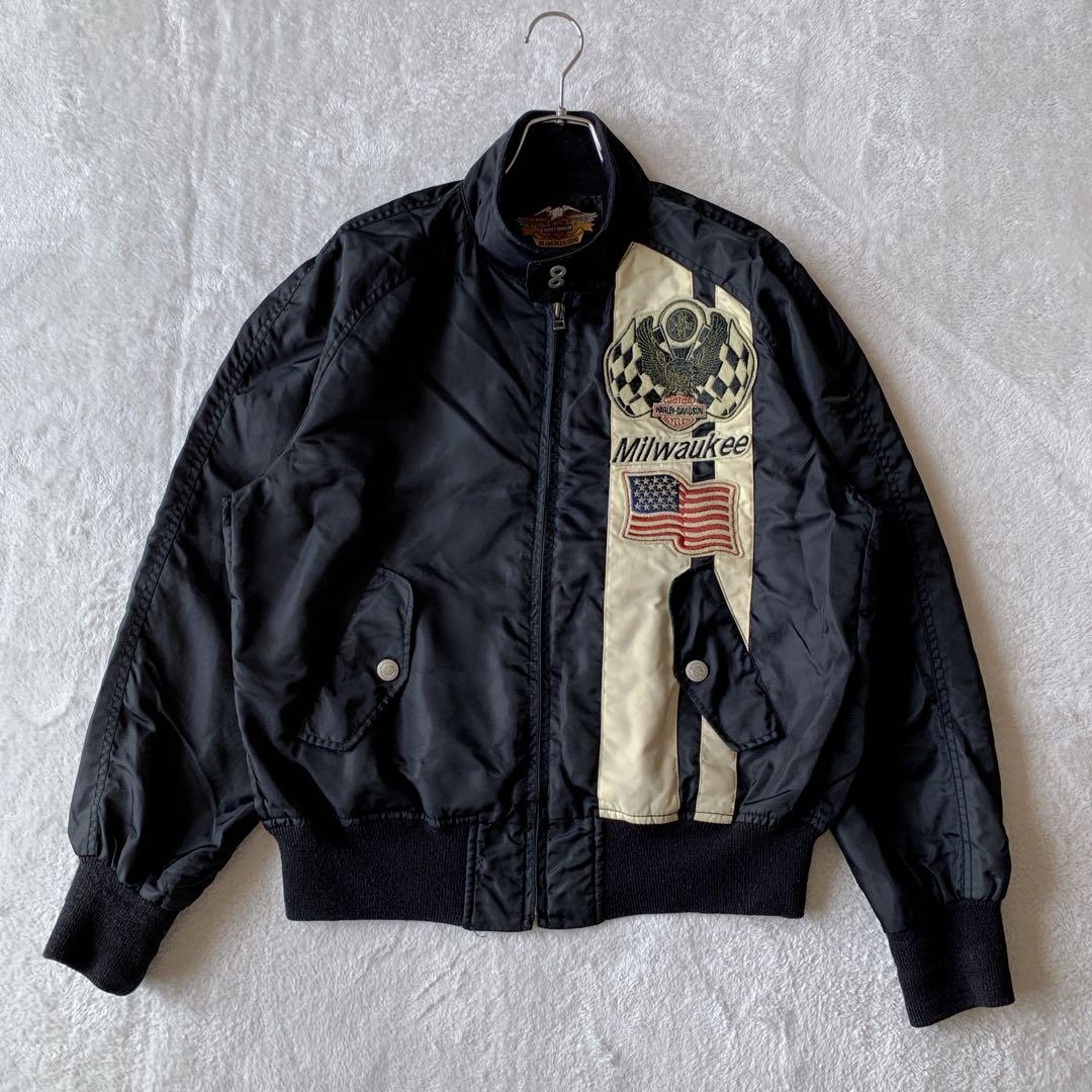 希少 ハーレー ダビッドソン ナイロン ライダース ジャケット バック刺繍ロゴ