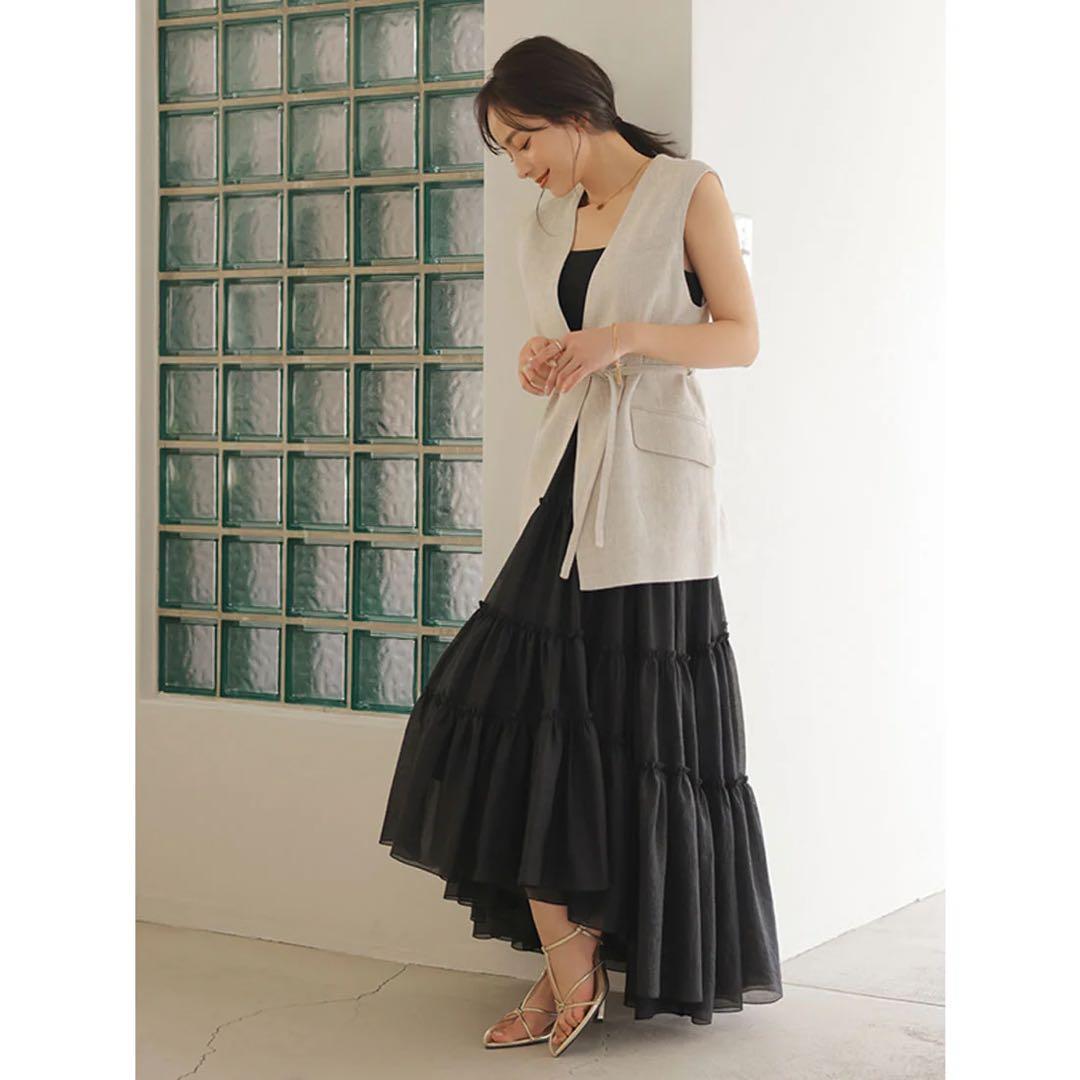 anuans ボリュームティアードオーガンジースカート WHITE