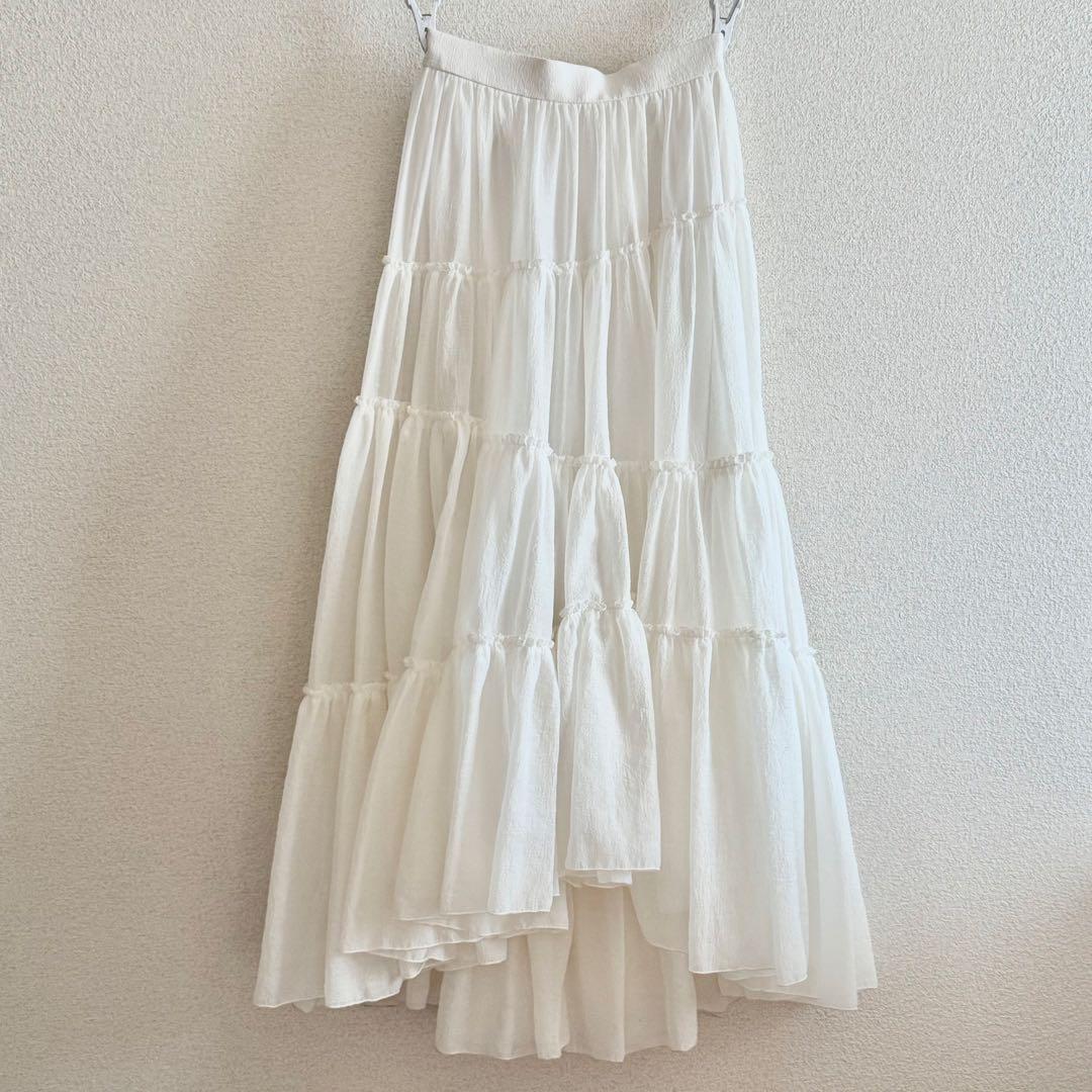 anuans ボリュームティアードオーガンジースカート WHITE