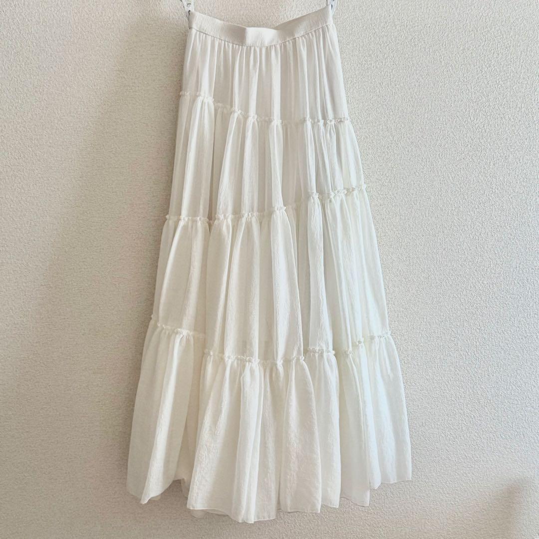 anuans ボリュームティアードオーガンジースカート WHITE