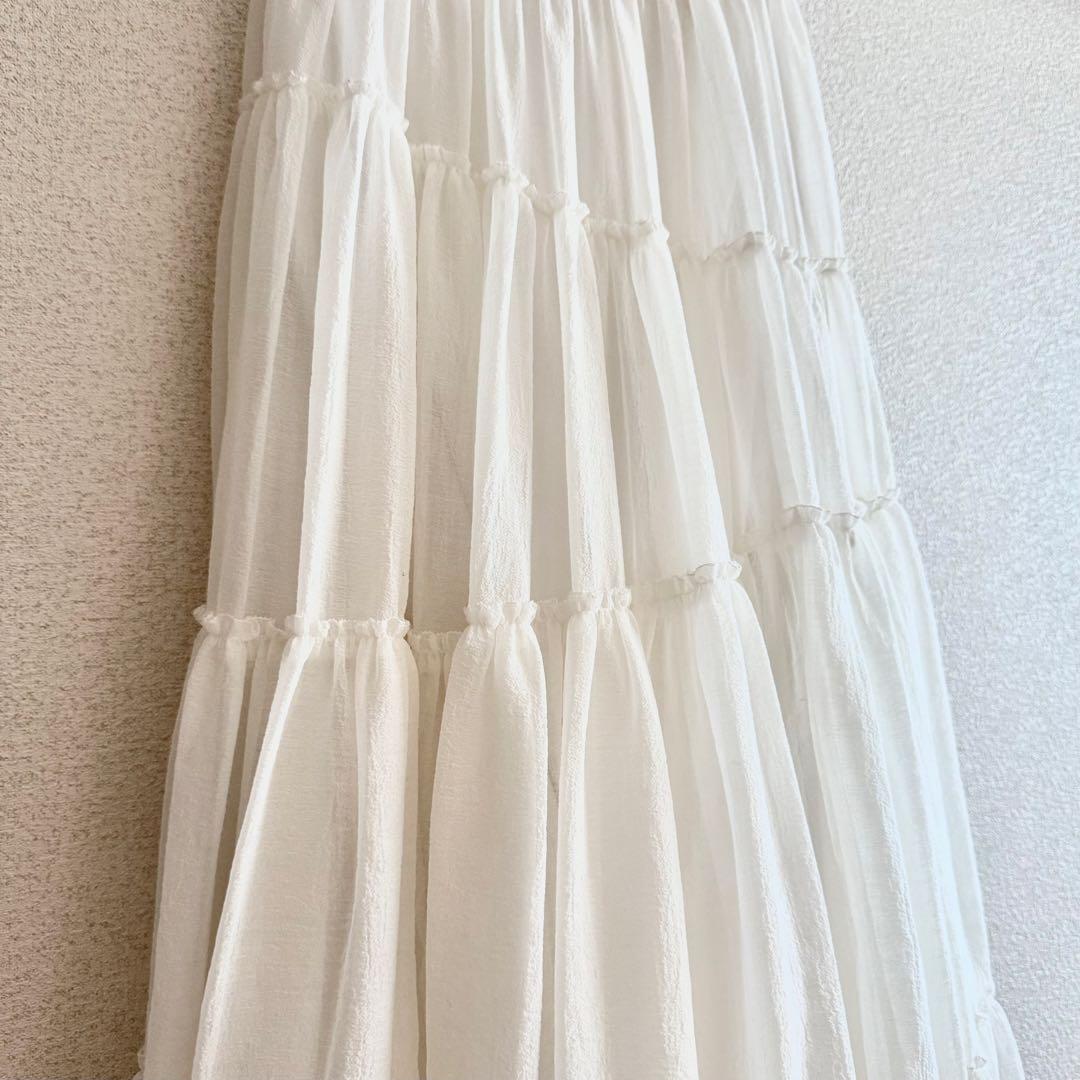 anuans ボリュームティアードオーガンジースカート WHITE