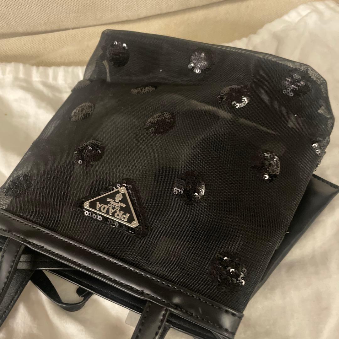 【美品】プラダ　スパンコール　ハンドバッグ　ブラック