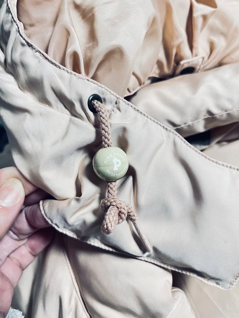 PINK HOUSE ロゴ入りダウンコートくすみピンク 取り外し可能フード付き