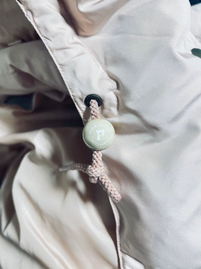 PINK HOUSE ロゴ入りダウンコートくすみピンク 取り外し可能フード付き