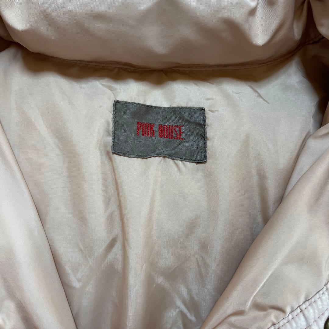 PINK HOUSE ロゴ入りダウンコートくすみピンク 取り外し可能フード付き