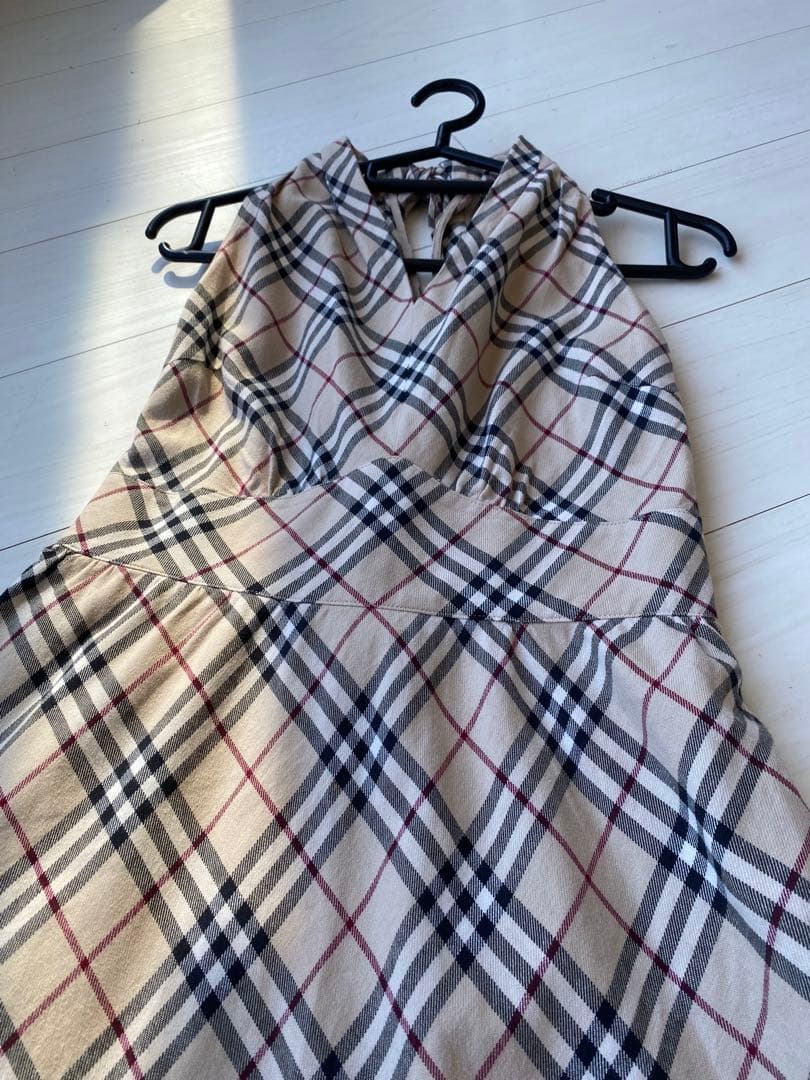 バーバリーブルーレーベル 定番ノバチェック ホルターワンピース38