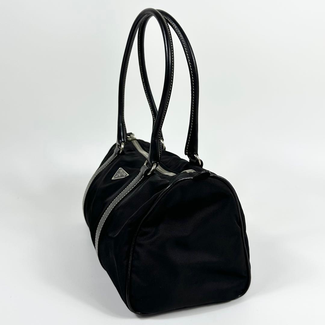 美品 PRADA ナイロンレザー ミニボストンバッグ 3角ロゴ ブラック