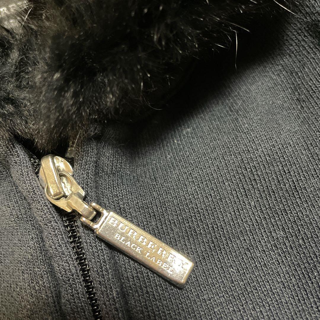 バーバリーブラックレーベル ラビットファー ジップパーカー ノバチェック 黒 L
