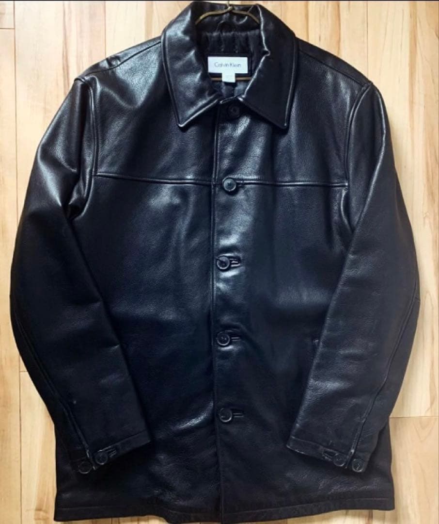 90s  カーコート レザーコート ジャケットブラック古着