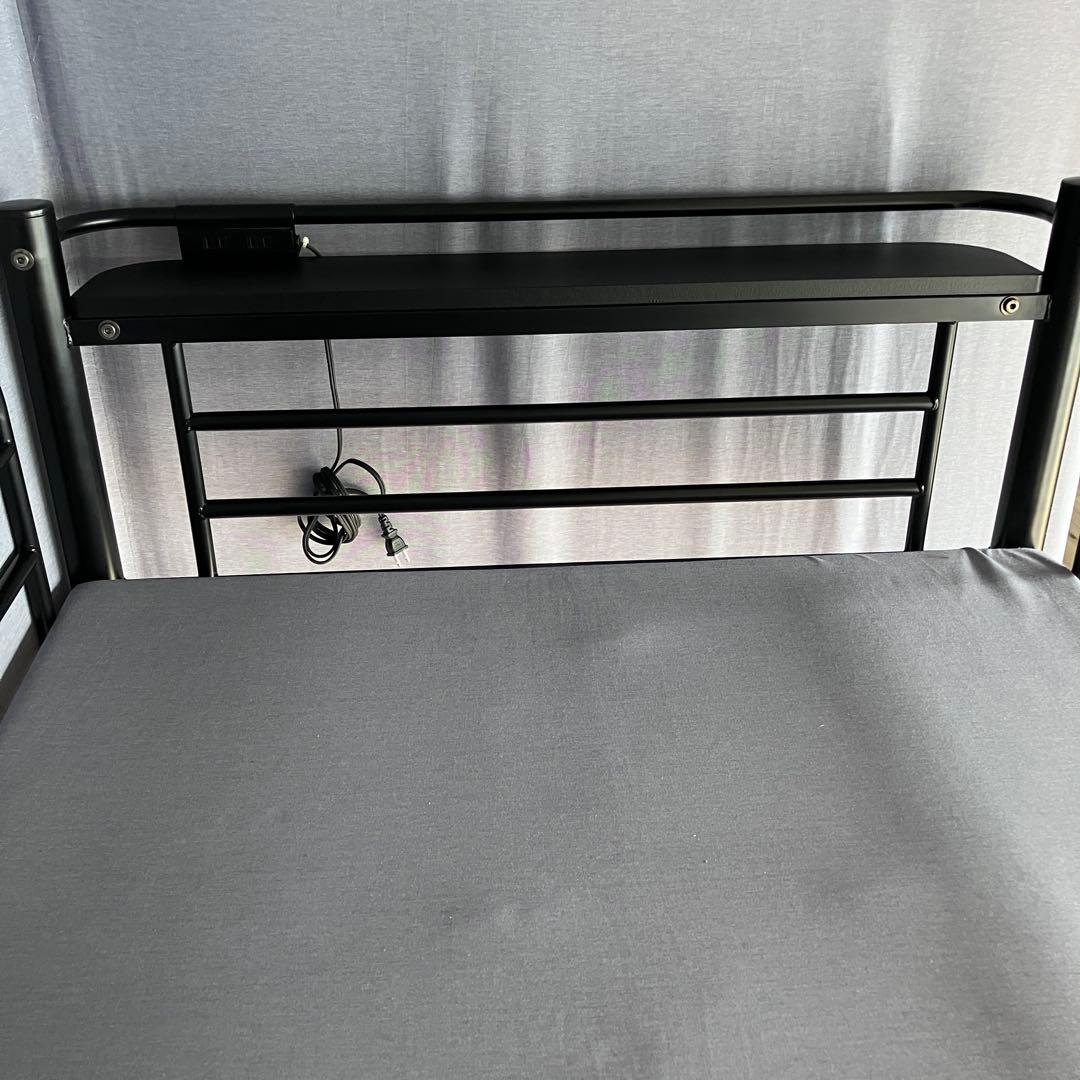 ロフトベッド階段式 スチール製 黒 宮&2口コンセント