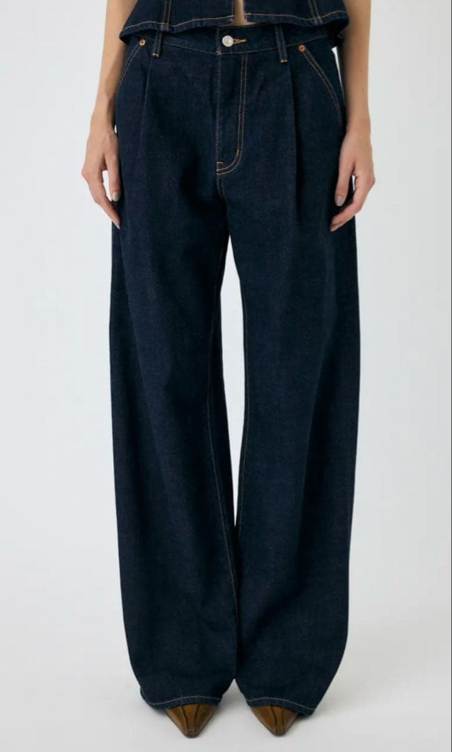 MOUSSY TUCK WIDE ストレートデニム one wash