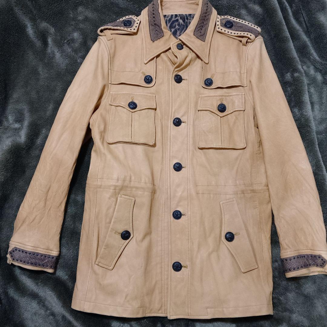 Roen ミリタリー カーフパイソンレザージャケット レオパード 蛇革 牛革