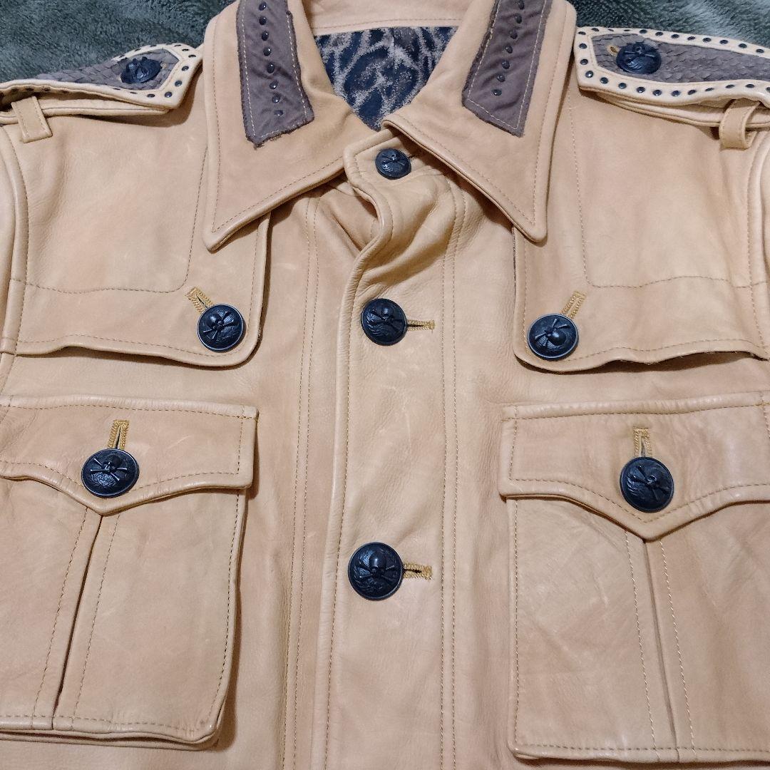 Roen ミリタリー カーフパイソンレザージャケット レオパード 蛇革 牛革