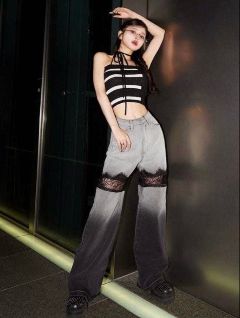 スカラップレースデニムロングパンツ【いいね15で削除】