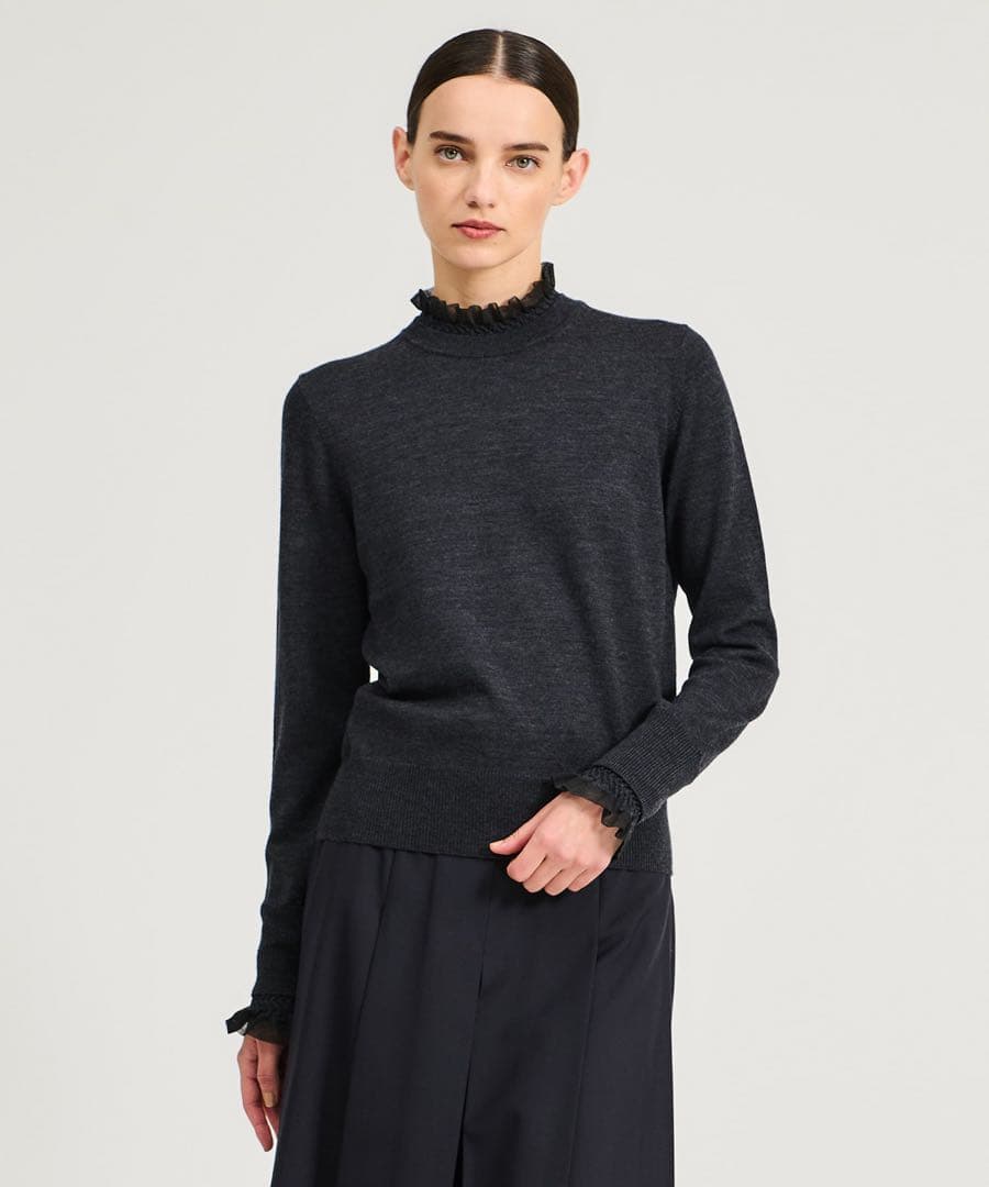 エストネーション　スモッキングフリルネックニット　即日発送