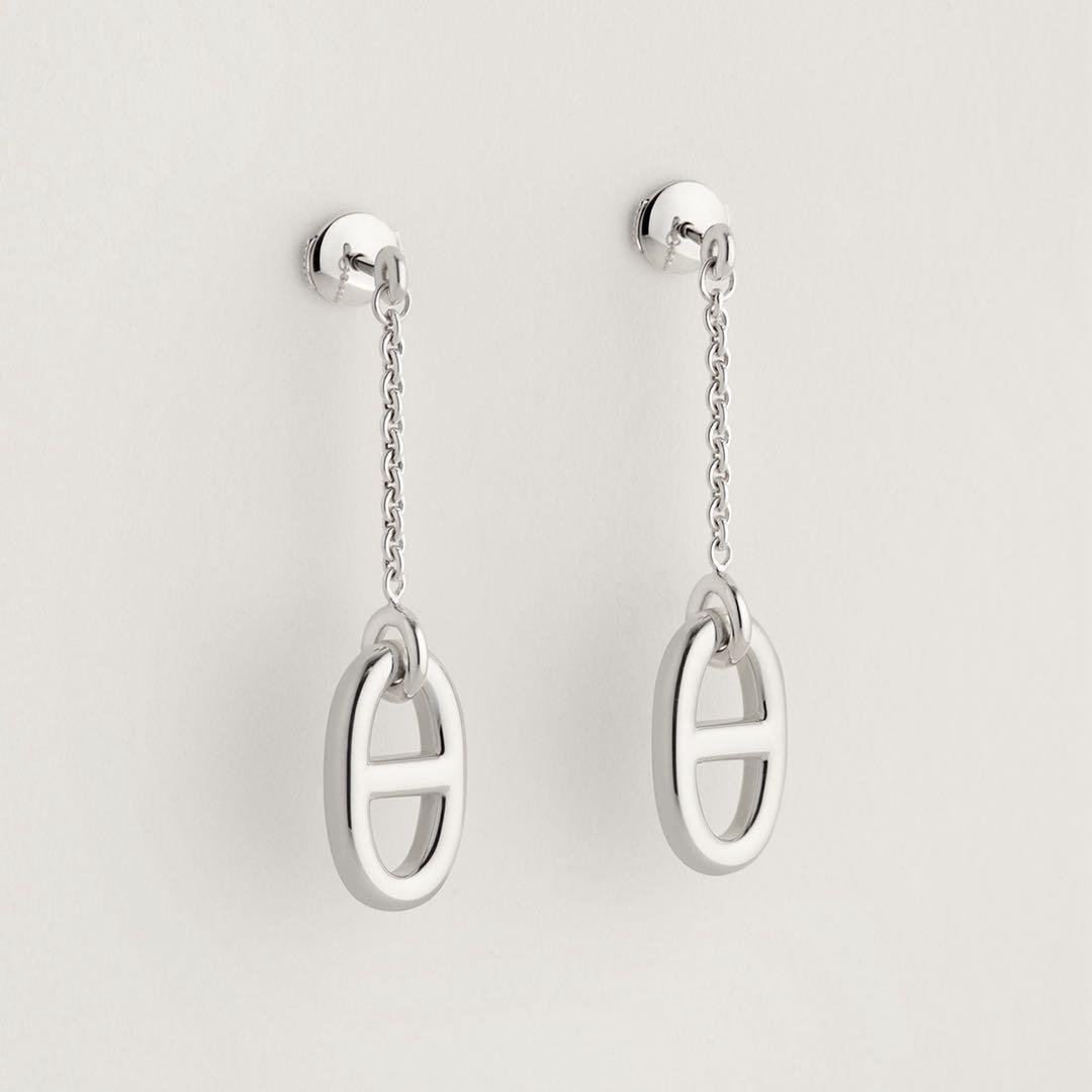 エルメス　ファランドール　シェーヌダンクル　ピアス　MM　シルバー