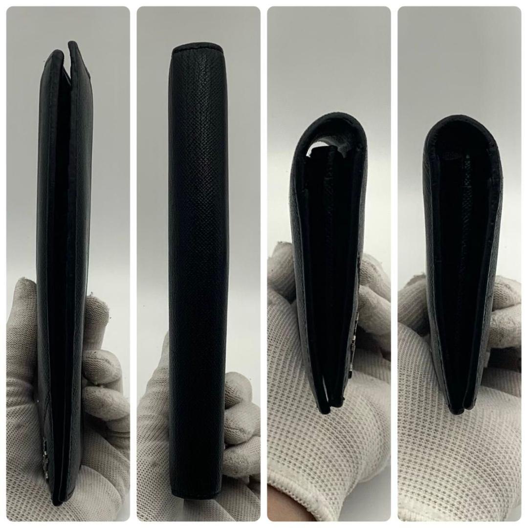 鑑定済み 美品 プラダ 二つ折り 長財布 サフィアーノ レザー 金具 ロゴ 黒