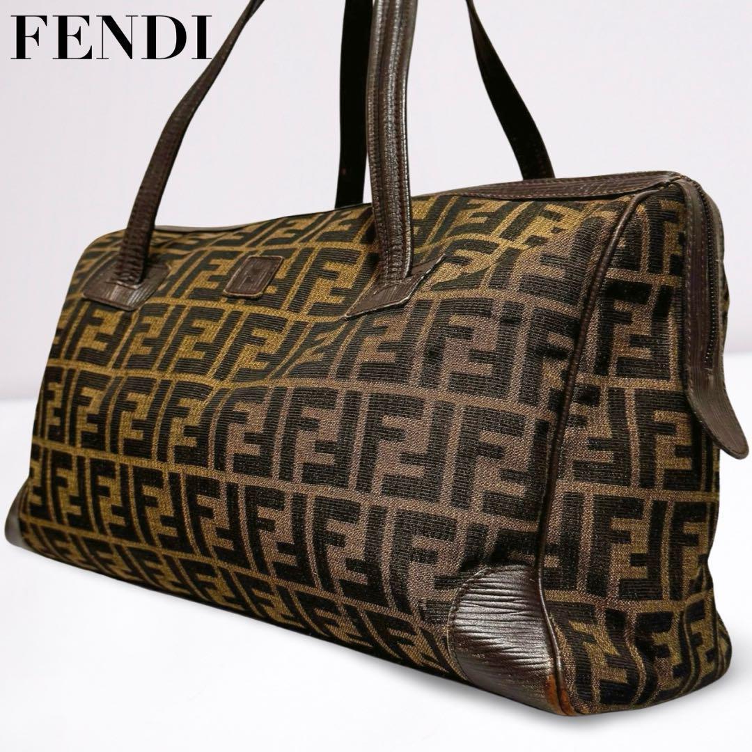 【正規品】フェンディ FENDI ズッカ ボストンバッグ FFロゴ 茶 男女兼用