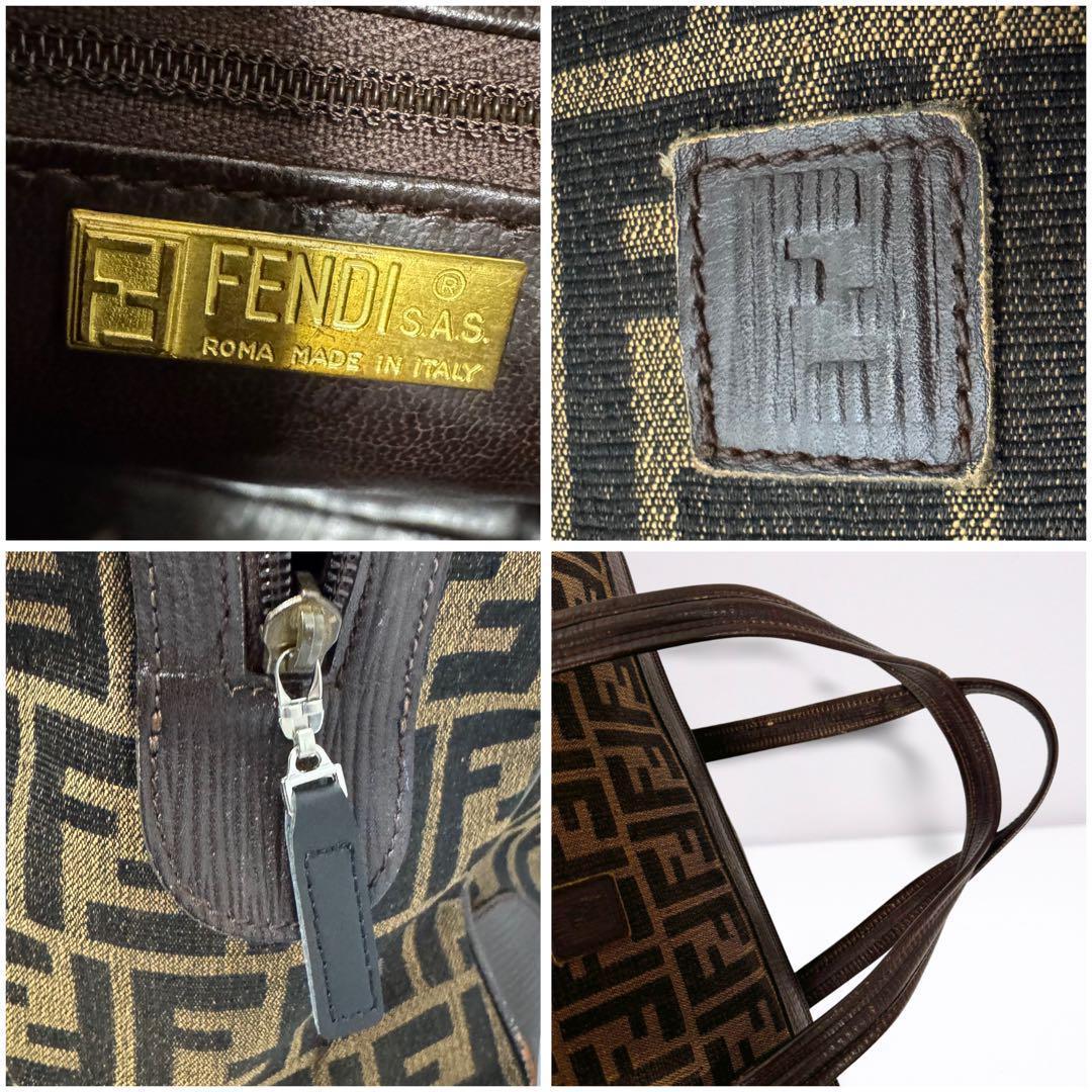 【正規品】フェンディ FENDI ズッカ ボストンバッグ FFロゴ 茶 男女兼用