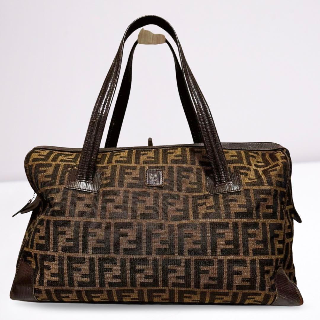 【正規品】フェンディ FENDI ズッカ ボストンバッグ FFロゴ 茶 男女兼用