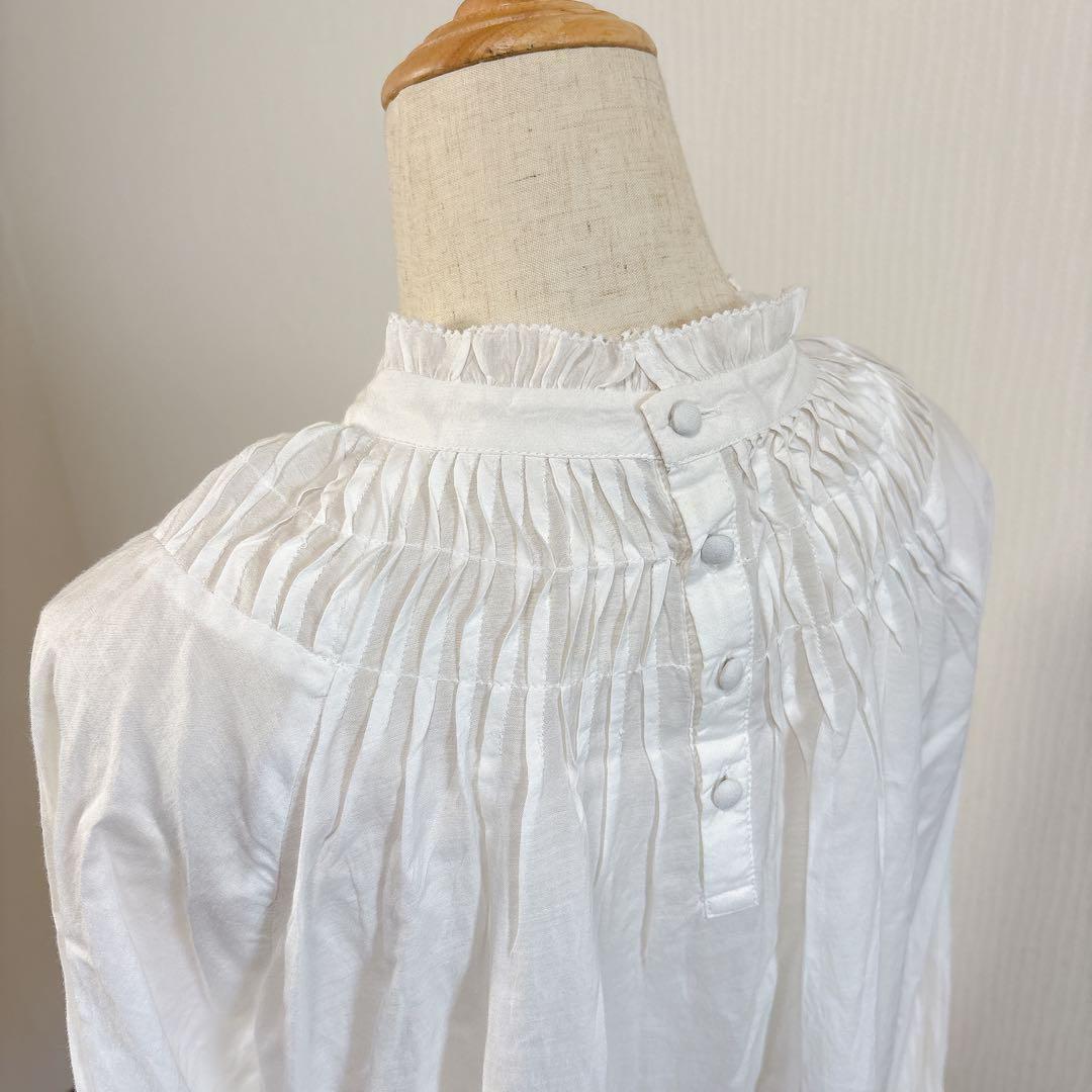 【未使用・タグ付】 スピックアンドスパン コットンボイルタックフリルブラウス