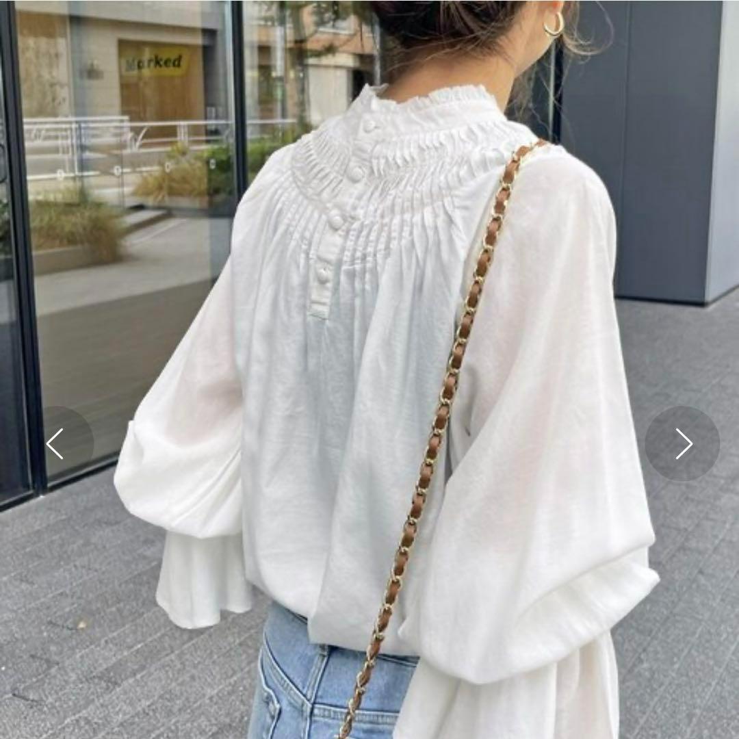 【未使用・タグ付】 スピックアンドスパン コットンボイルタックフリルブラウス