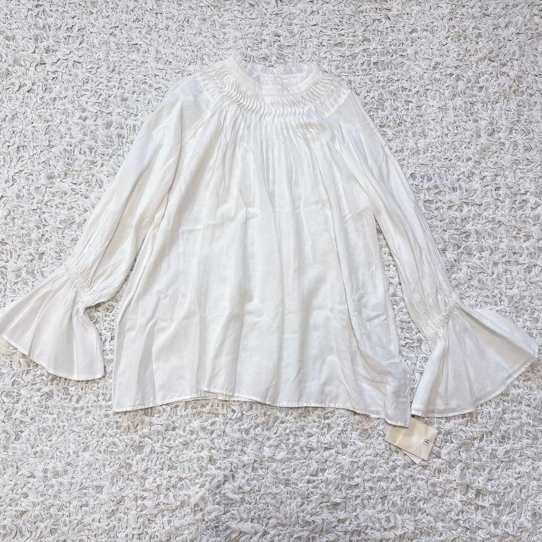 【未使用・タグ付】 スピックアンドスパン コットンボイルタックフリルブラウス