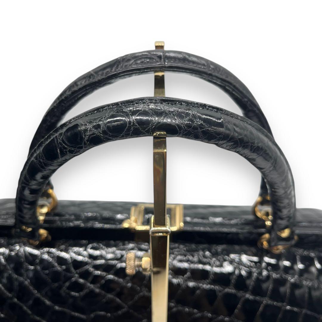 極美品■シャイニングクロコ　本革　ドクターバッグ　ボストンバッグ　ブラック　艶