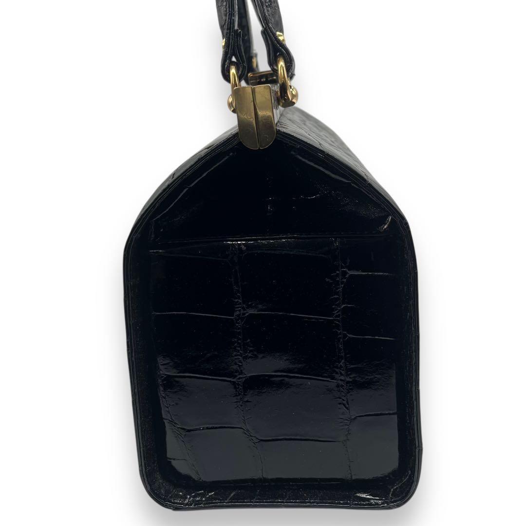 極美品■シャイニングクロコ　本革　ドクターバッグ　ボストンバッグ　ブラック　艶