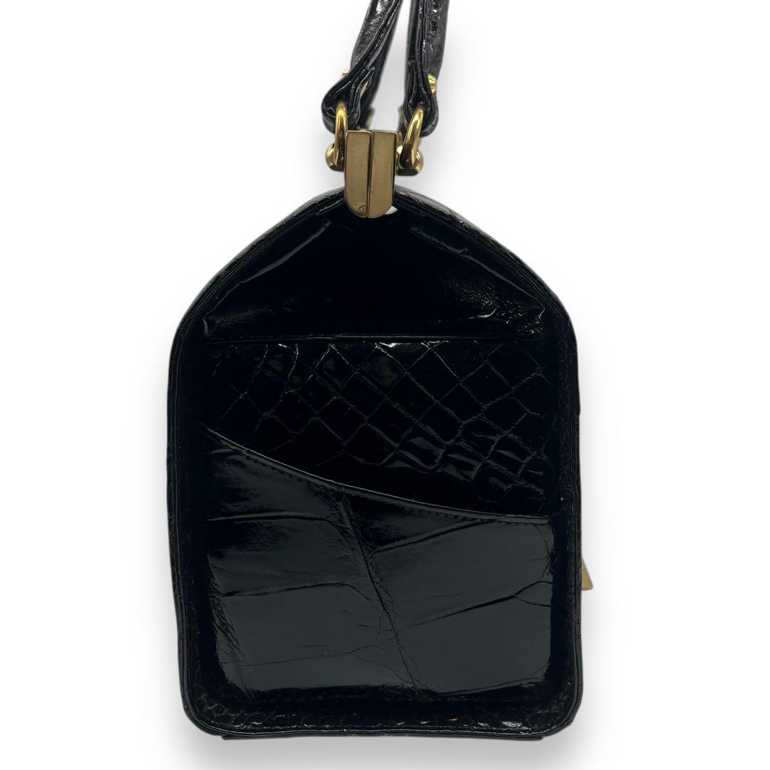 極美品■シャイニングクロコ　本革　ドクターバッグ　ボストンバッグ　ブラック　艶