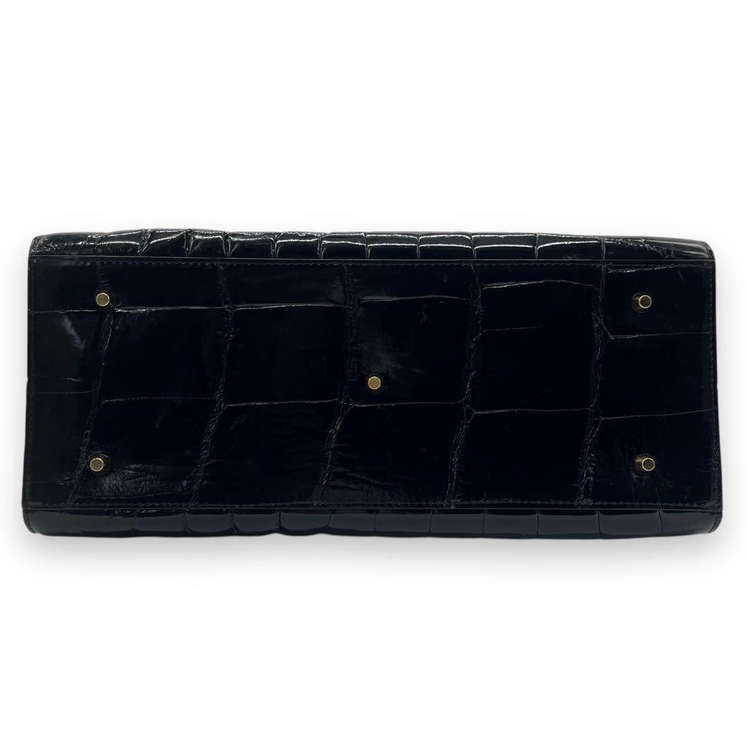 極美品■シャイニングクロコ　本革　ドクターバッグ　ボストンバッグ　ブラック　艶