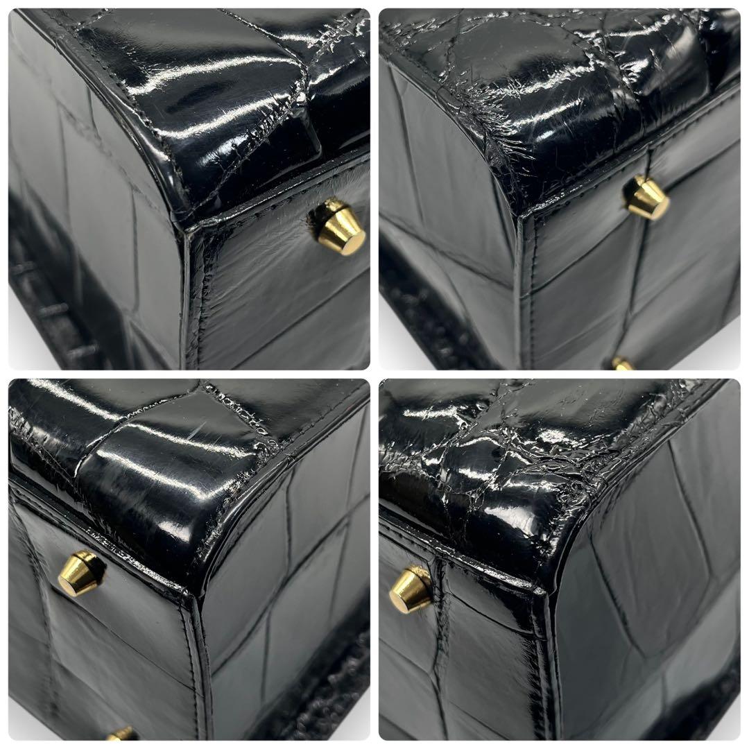 極美品■シャイニングクロコ　本革　ドクターバッグ　ボストンバッグ　ブラック　艶